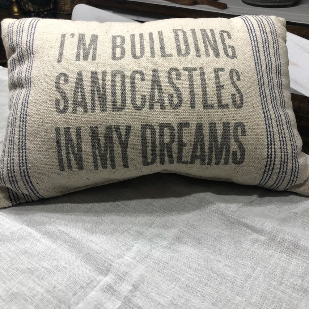Cute burlap pillow. Rectangular